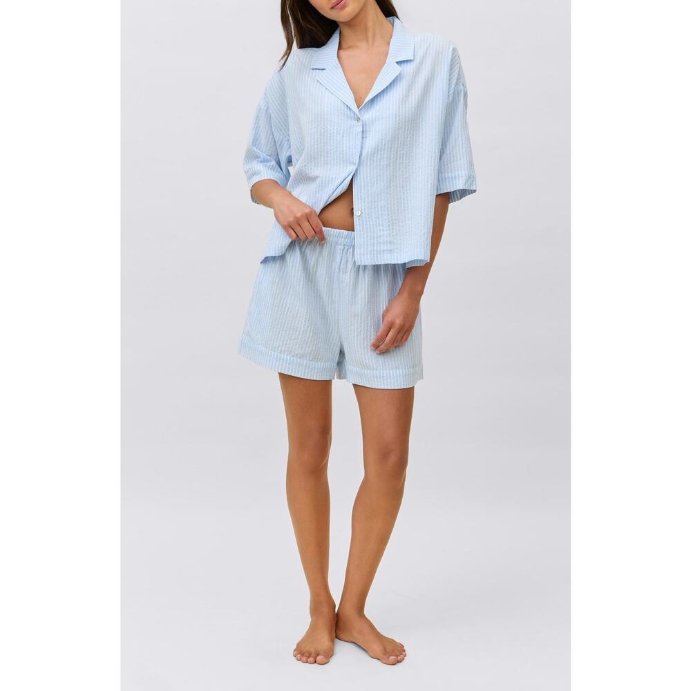 Papinelle Women’s Sabring Stripe Boxer Pajamas Blue Size Small